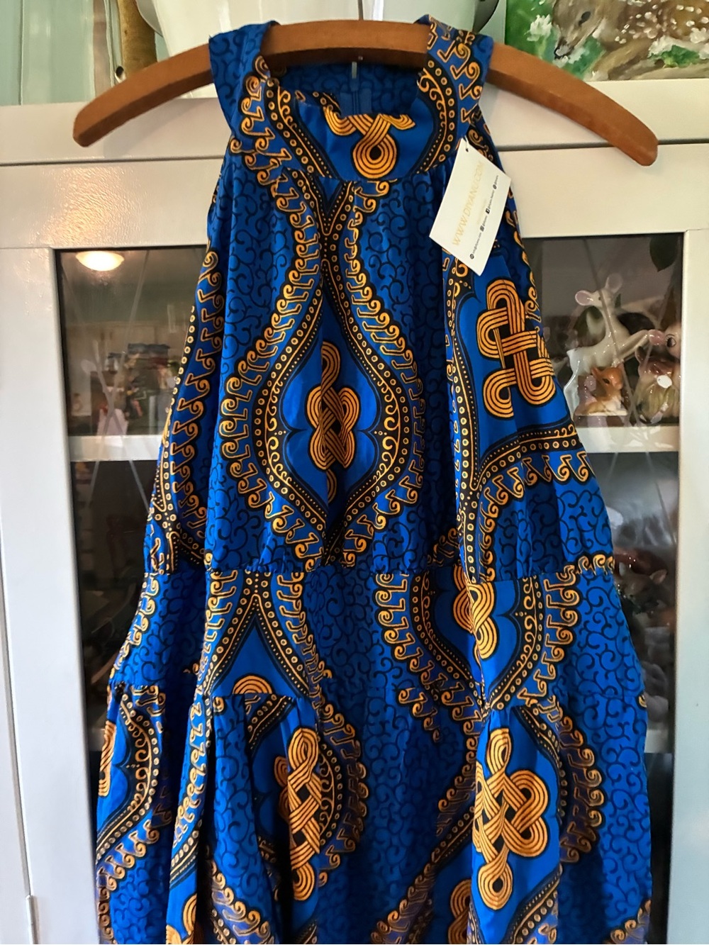 D’Iyanu sz 3X African Halter Blue & Gold Patterned Maxi Dress nwt - Picture 2 of 10